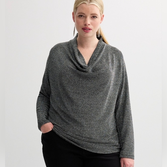 Catherine Malandrino Sweaters - Elegant Black And Silver Glitter Drape Neck Sweater